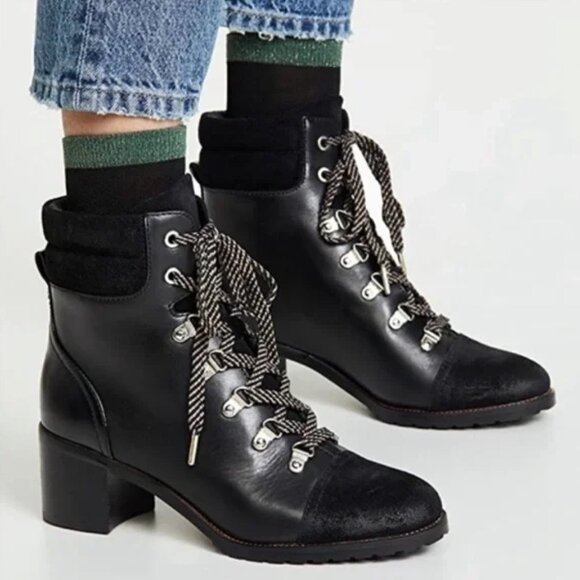 Sam Edelman Black Lace Up Manchester Boots Size 6 - Picture 1 of 8